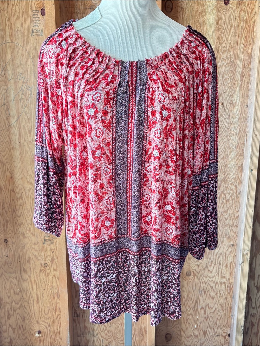 Lucky Brand Boho Floral Peasant Top 100% Viscose Size 2X